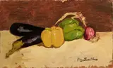 Giovanni Bartolena, Natura morta con peperoni, oil on compensato