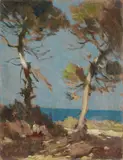 Tamerici sul mare by Ludovico Tommasi, oil on cardboard, offered Apr 2025