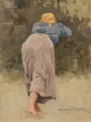Figura di schiena by Angiolo Tommasi, oil on cardboard, offered Apr 2025
