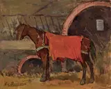 Giovanni Bartolena, Cavallo con coperta rossa, oil on compensato