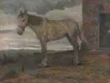 Cavallo bianco nel paesaggio by Ruggero Panerai, oil on canvas, offered Apr 2025
