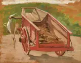 Eugenio Cecconi, Il carretto rosso, oil on tavoletta