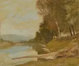 Carlo Passigli, Veduta d'Arno, oil on compensato