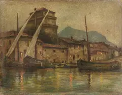 Viareggio, Torre Matilde by Antonio Salvetti, 1890, oil on canvas applicata on panel, offered Apr 2025