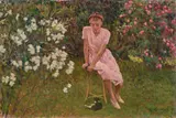 Giorgio Kienerk, Fra i fiori, oil on canvas board