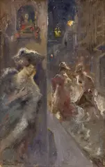 Pompeo Mariani, Vita milanese, 1890, oil on cardboard