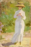 Carlo Corsi, La signora in bianco, 1906, oil on cardboard applicato on panel