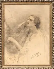 Ernesto Bazzaro, Arpista, 1933, charcoal on paper