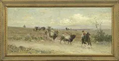 Aurelio Tiratelli, Il rientro dei bufali, oil on canvas