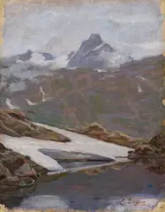 Emilio Longoni, Lago glaciale, 1905, oil on canvas applicata on cardboard