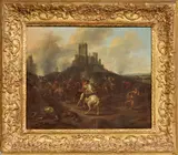 Battaglia di cavalleria con città turrita sullo sfondo by Jan Van Huchtenburg, oil on canvas, offered Apr 2025