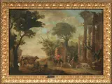 Adriaen van der Cabel, Paesaggio con architetture e figure, oil on canvas