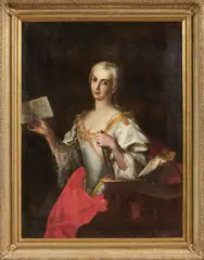 Giuseppe Bonito, Ritratto di nobildonna con spartito musicale e ventaglio, oil on canvas