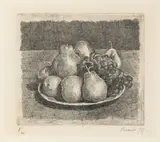 Giorgio Morandi, Natura morta con pere e uva, 1927, etching on rame