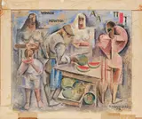 Banco di cocomeri by Roberto Marcello Iras Baldessari, 1918, gouache and collage on card, offered Nov 2024