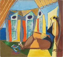Enrico Prampolini, Figura al mare, 1945, oil on cardboard