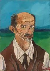 Antonio Ligabue, Autoritratto con cravatta, 1959, oil on canvas