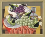Gino Severini, Natura morta con grappoli d'uva, pere e bicchiere