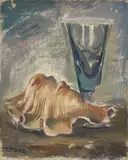 Mario Tozzi, Conchiglia e bicchiere sul tavolo, 1942, oil on canvas