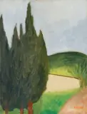 Ottone Rosai, Strada con casa e cipressi, 1957, oil on canvas