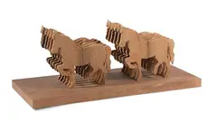 Mario Ceroli, Cavallini, 1989, Assemblaggio in legno pino di Russia