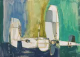 Sergio Romiti, Composizione (Aeroplano), 1952, oil on paper applicata on canvas