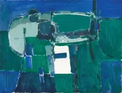 Sergio Romiti, Composizione in verde e azzurro, 1953, oil on canvas