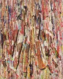 Arman, Senza titolo, 1998, assemblaggio di teiere tagliate on canvas con pittura acrilica argento