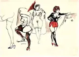 Renato Guttuso, Prostitute romane, 1978, ink and tempera on paper