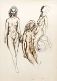 Renato Guttuso, Studio di nudo, 1977, ink on paper applicata on canvas