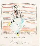 Chanteuse Juive by Aldo Mondino, matite colorate on paper, offered Nov 2024