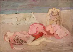 Piero Sadun, Nudi sulla spiaggia, oil on canvas