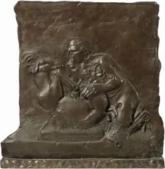 Fauno con capra by Augusto Perez, bassorilievo in bronze, offered Nov 2024