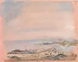 Tomaso Buzzi, Veduta del porto dei trulli a Santa Maria di Leuca, 1979, watercolour on paper