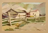Giovanni March, Paesaggio con case, oil on paper applicata on compensato