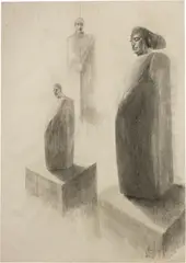 Giuliano Vangi, Figure, 1990, charcoal and biacca on paper