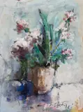 Sergio Scatizzi, Fiori, mixed media on paper applicata on card