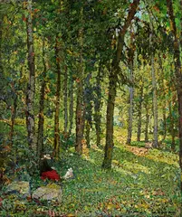 Angelo Pavan, Figure nel bosco (Schilpario), oil on panel