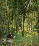 Angelo Pavan, Figure nel bosco (Schilpario), oil on panel