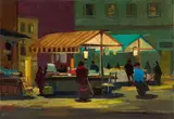 Mercatino by Renato Natali, oil on compensato, offered Oct 2024