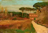 Cafiero Filippelli, Paesaggio con casolare, oil on tavoletta