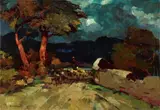 Gregge notturno by Renato Natali, 1930, oil on faesite, offered Oct 2024