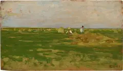 La raccolta del fieno by Luigi Gioli, 1885, oil on tavoletta, offered Oct 2024