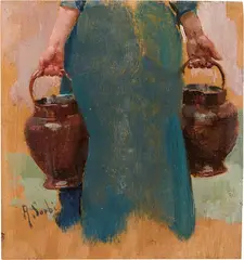 Portatrice d'acqua by Raffaello Sorbi, oil on tavoletta, offered Oct 2024