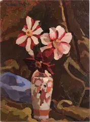 Giorgine stellate e vaso giapponese by Llewelyn Lloyd, 1926, oil on panel, offered Oct 2024