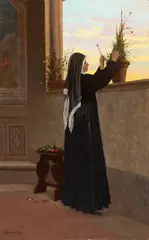 Odoardo Borrani, Fiori per la Madonna, 1869, oil on panel