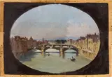 Giuseppe Moricci, Veduta dell'Arno a Firenze, oil on canvas applicata on compensato