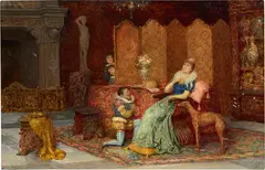 Scena di corteggiamento by Francesco Bergamini, oil on panel, offered Oct 2024