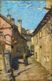 Ingresso al mio villaggio by Carlo Fornara, oil on compensato, offered Oct 2024