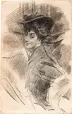 Giovanni Boldini, Signora con cappello e veletta, pencil grassa on paper